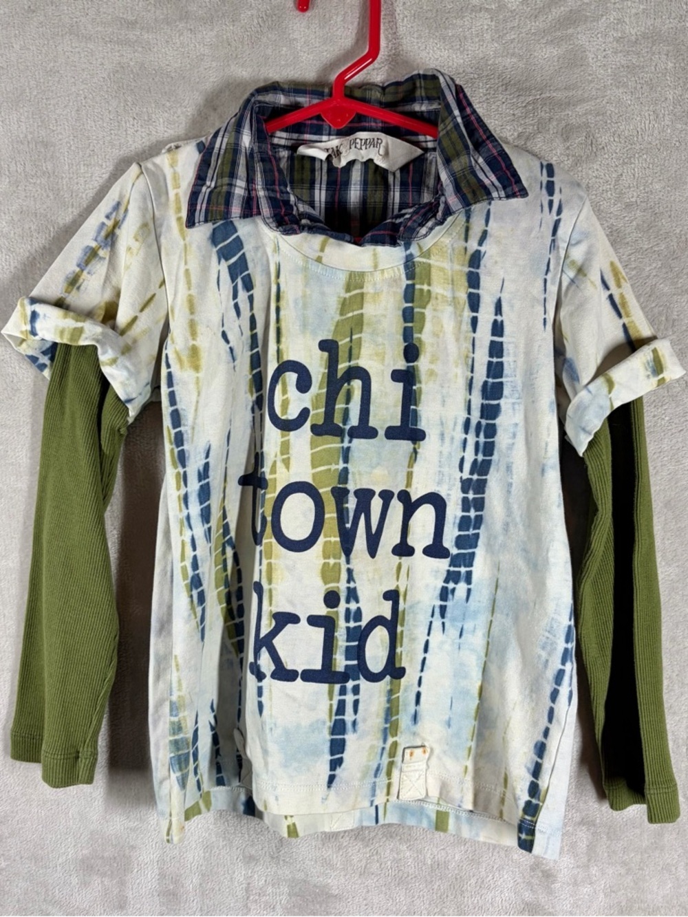 Jak & Peppar Layered Tie Dye Shirt Size 7/8 Chi Town Kid Chicago 90s‎ Streetwear